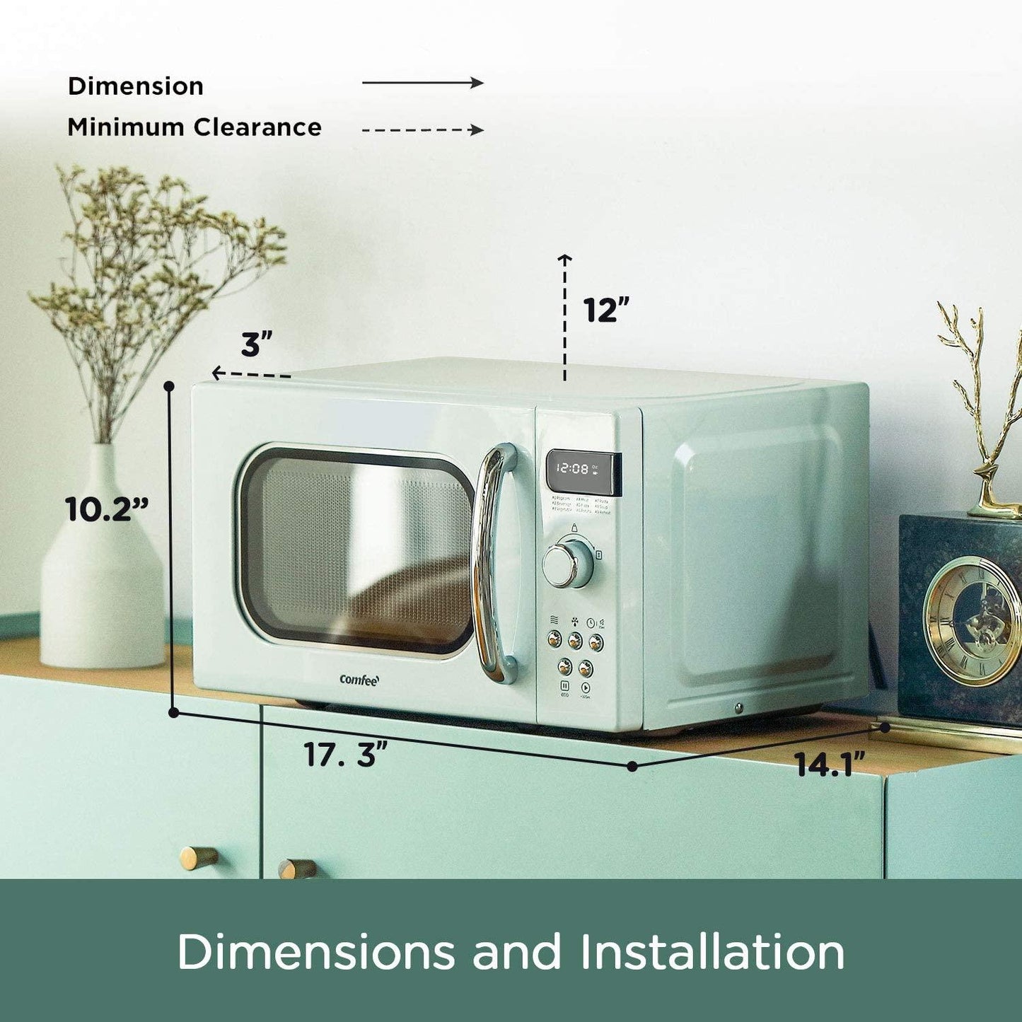 COMFEE' Retro Countertop Microwave Oven with Compact Size, Position-Memory Turntable, Sound On/Off Button, Child Safety Lock and ECO Mode, 0.7Cu.ft/700W, Pastel Green, AM720C2RA-G