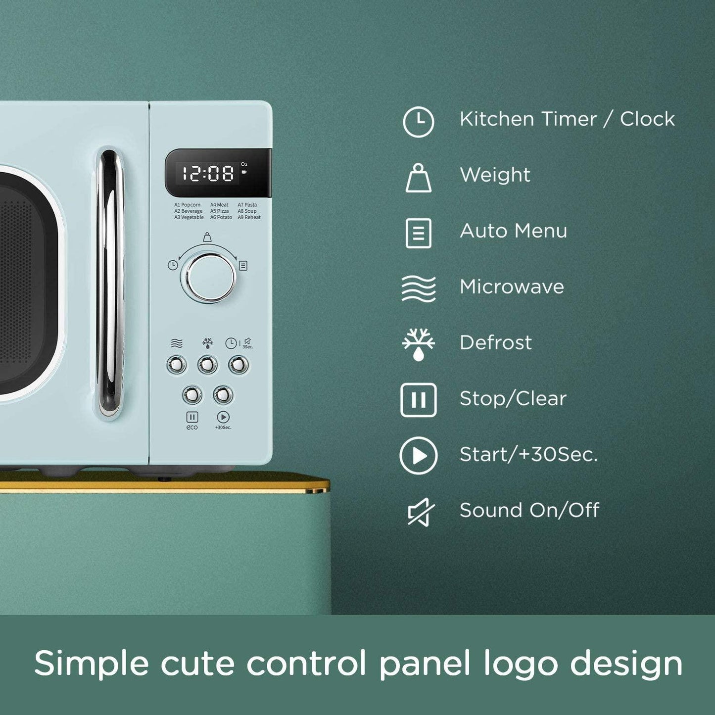 COMFEE' Retro Countertop Microwave Oven with Compact Size, Position-Memory Turntable, Sound On/Off Button, Child Safety Lock and ECO Mode, 0.7Cu.ft/700W, Pastel Green, AM720C2RA-G