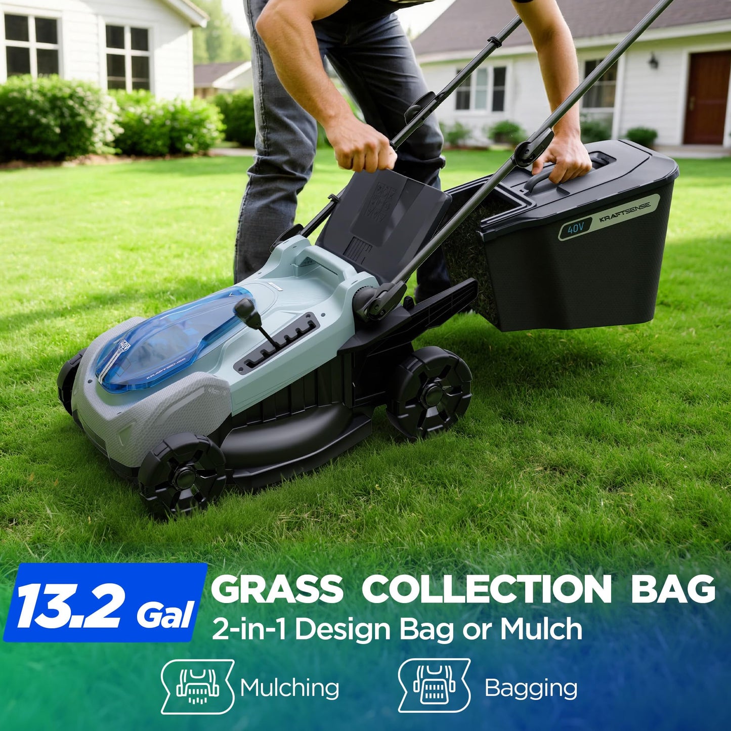 18-Inch Electric Lawn Mower, 40V Self-Propelled Cordless Lawn Mower with 4.0Ah Battery &amp; Charger, Brushless Motor, 2-in-1 Mulching &amp; Bagging, 6-Position Height Adjustment, for Small to Medium Yards