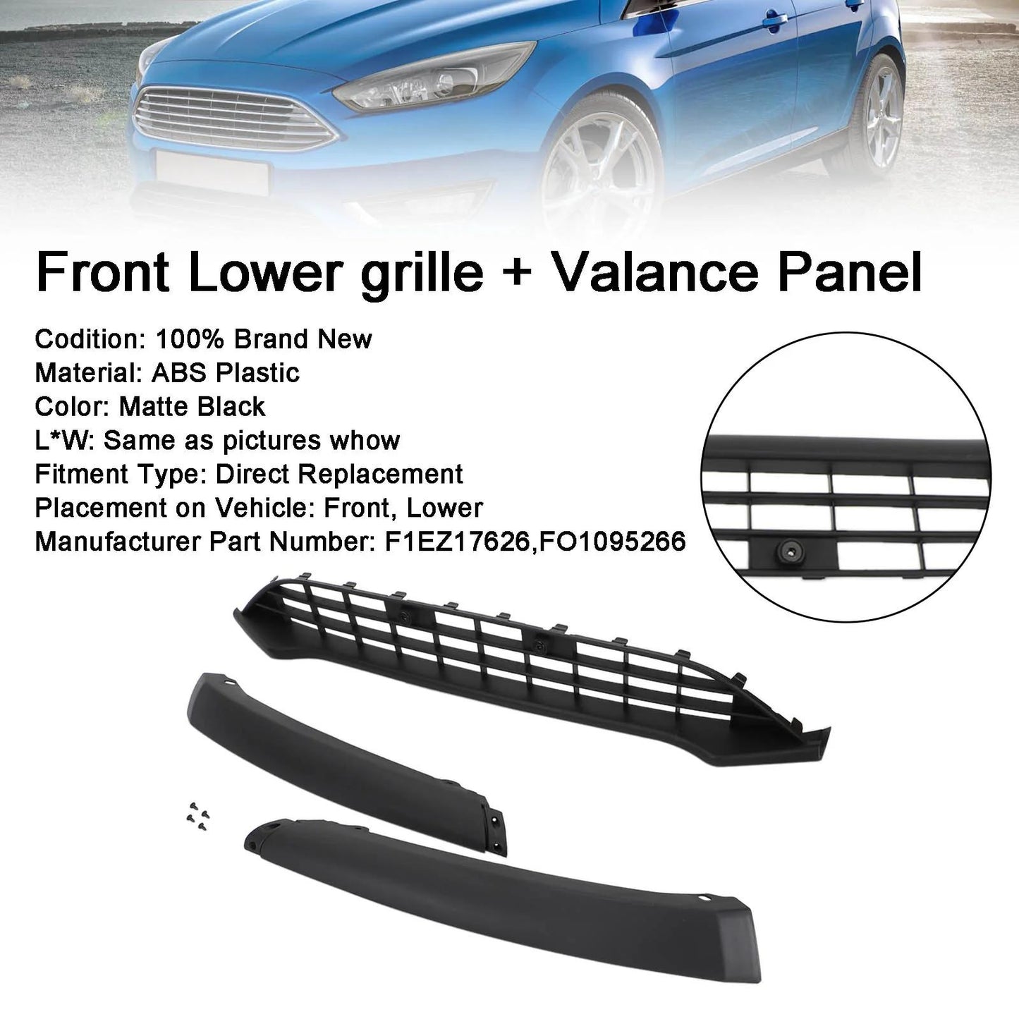 15-18 Ford Focus Valance Panel Front Bumper Lower Grill F1EZ17626 FO1095266 Generic