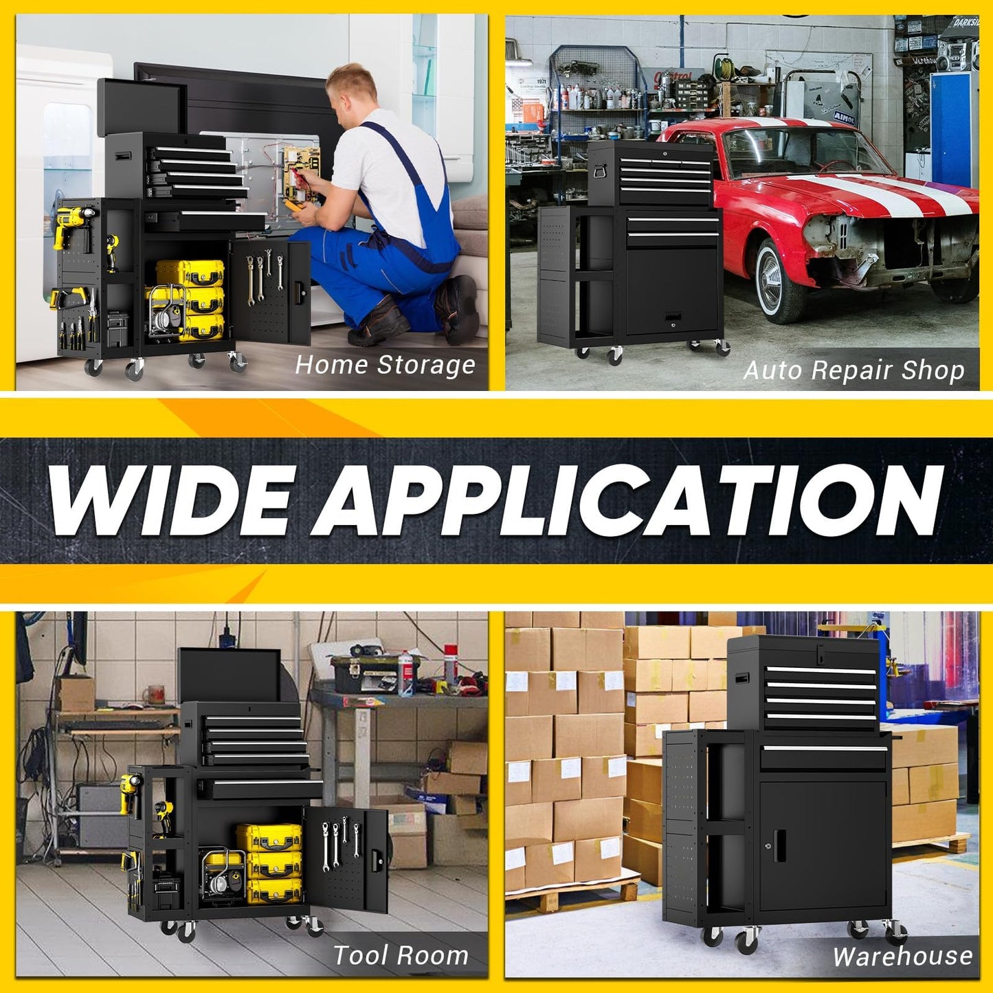 5-Drawers Rolling Tool Chest, Assembled Tool Box with Auto LocSystem & Lockable Wheels & Sliding Drawers & Detachable Top, Tool StoraCabinet