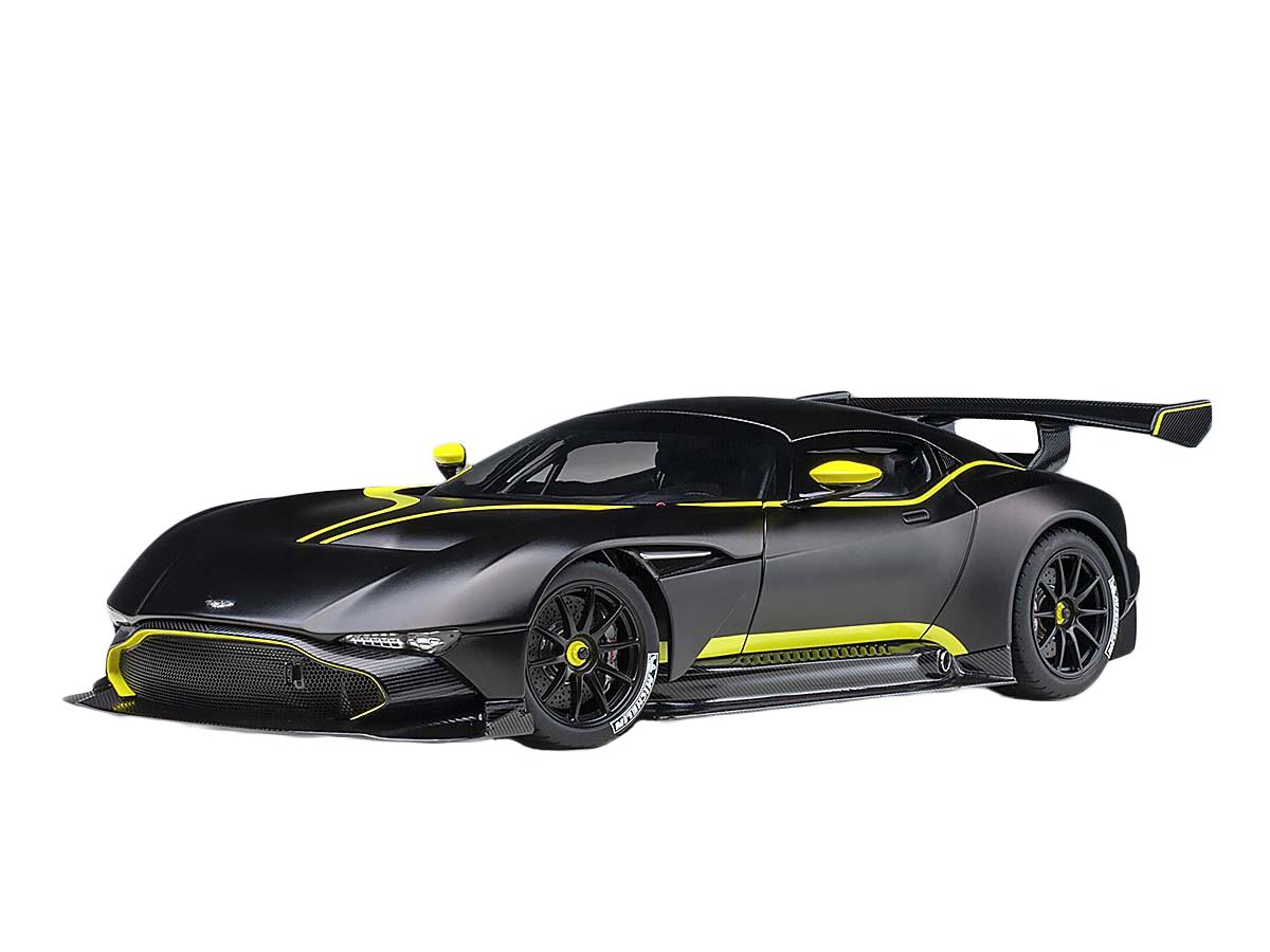 Aston  Vulcan Matt Black with Lime Green Stripes 1/18 Model Car by Autoart