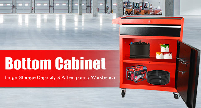 5-Drawer Rolling Tool Chest, 2 in 1 Tool StoraCabinet with Detachable Top, Steel Tool Box with Wheels, Red and Black, Lockable, for GaraWorkshop