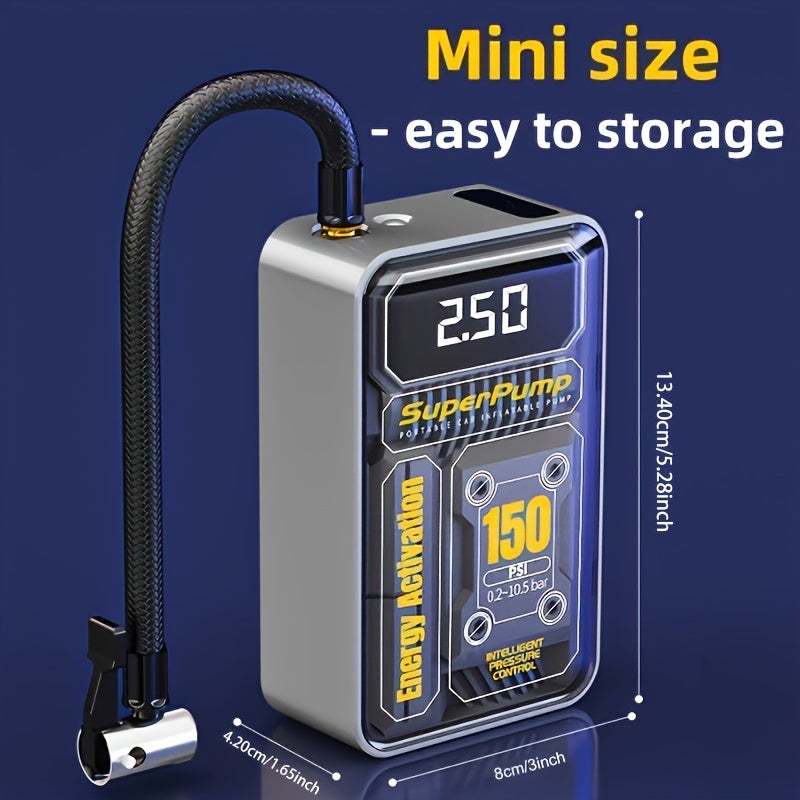 Tire Inflator Portable Air Compressor, 12V DC 150PSI 0.2-10.5 Bar Car Air Pump With Digital Display, LED Light, For Car, Motorcycle, Bicycle, Ball