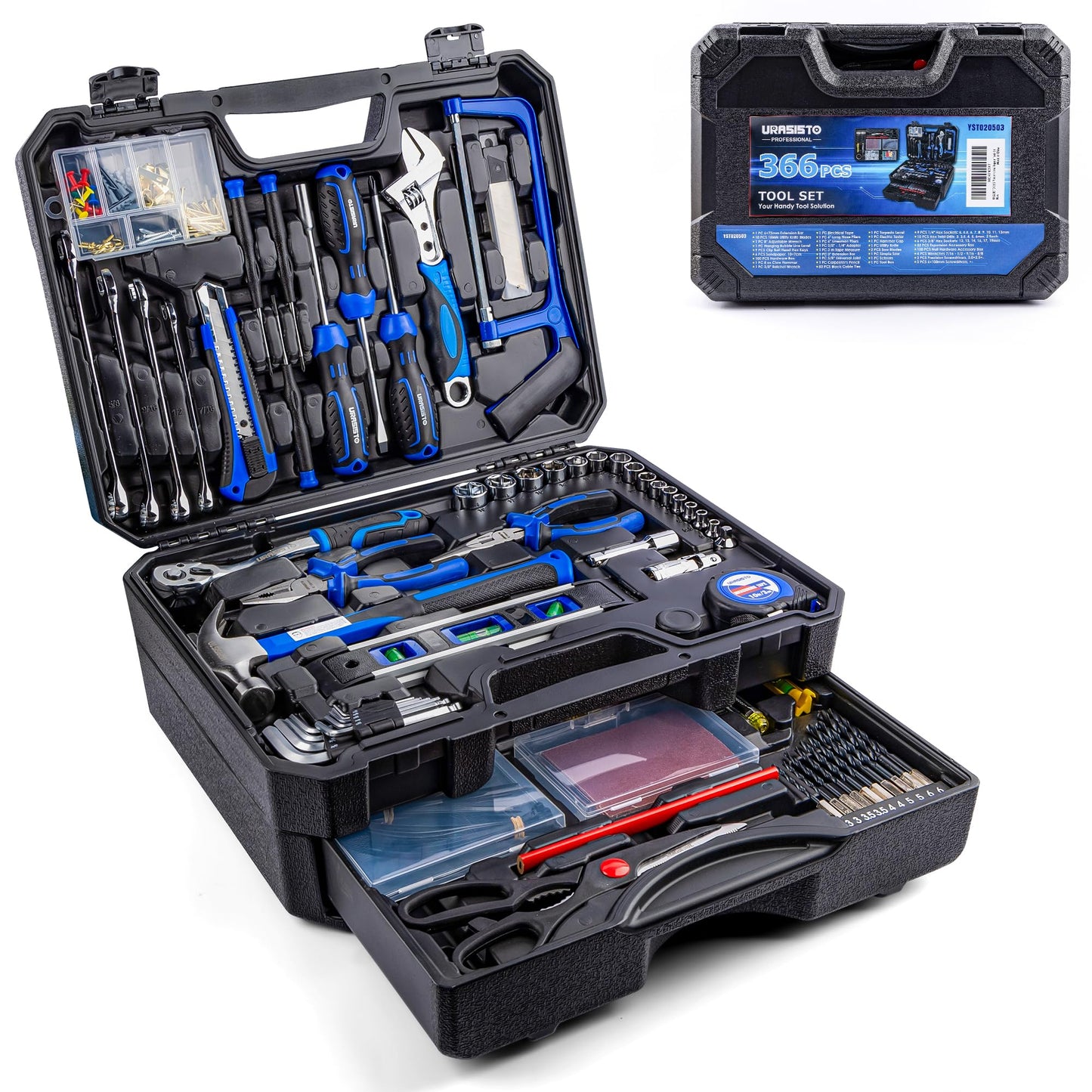 366 Piece Home Repair Tool Kit, Auto Repair Tool Set, General Home Toolbox StoraCase with Drawer, General Household Tool Kit