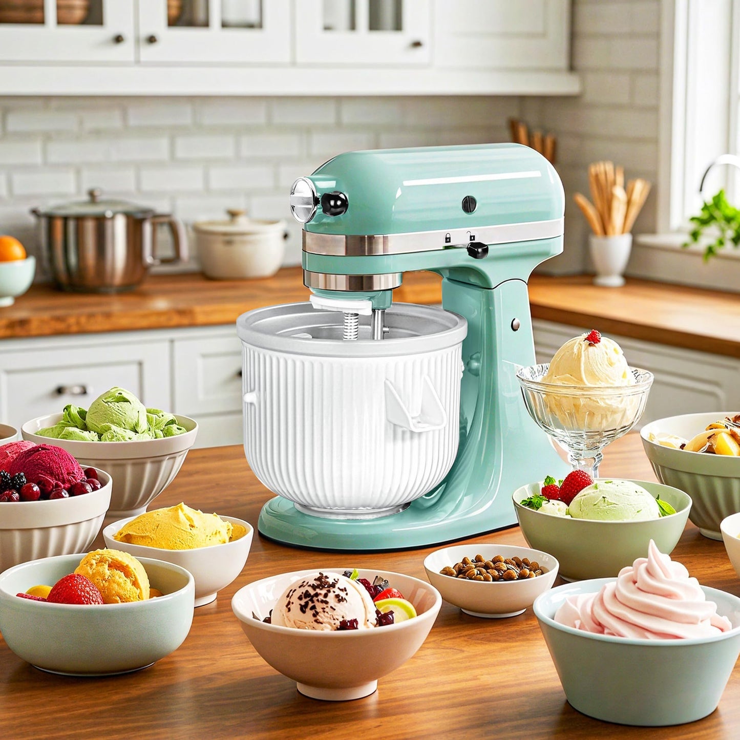 Ice Cream Maker Attachment for  Stand Mixer, Compatible with  4.5-5QT/5.5-6 Quart Stand Mixers Accessories, 2 Quart Frozen Yogurt/Ice Cream/Sorbet Gelato Maker