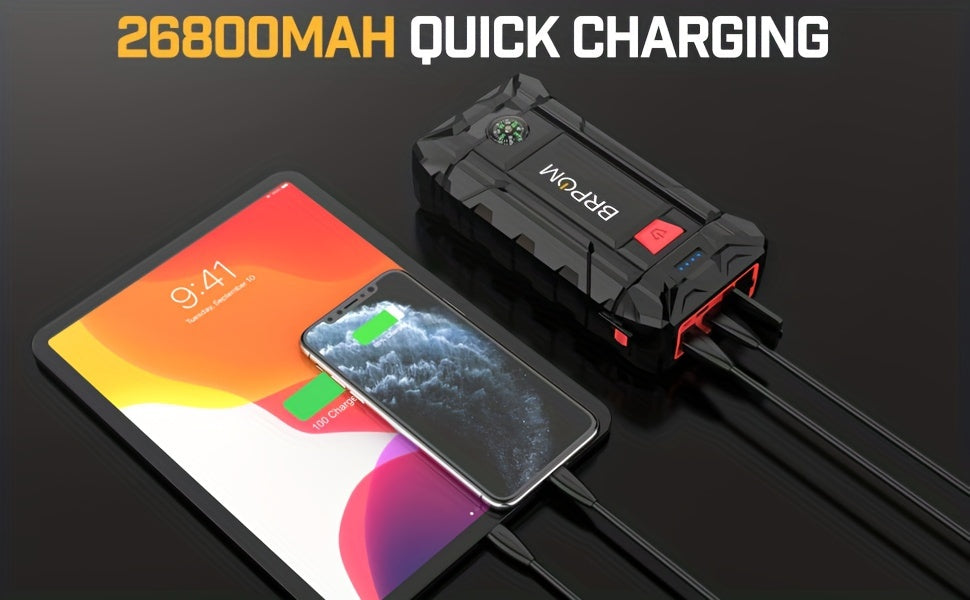 Car Jump Starter, 3000A Peak  (Up To 2.64gal Gas Or 2.11gal Diesel Engine, 50 Times) 12V Auto Booster Battery With  Charger Smart Jump Cables