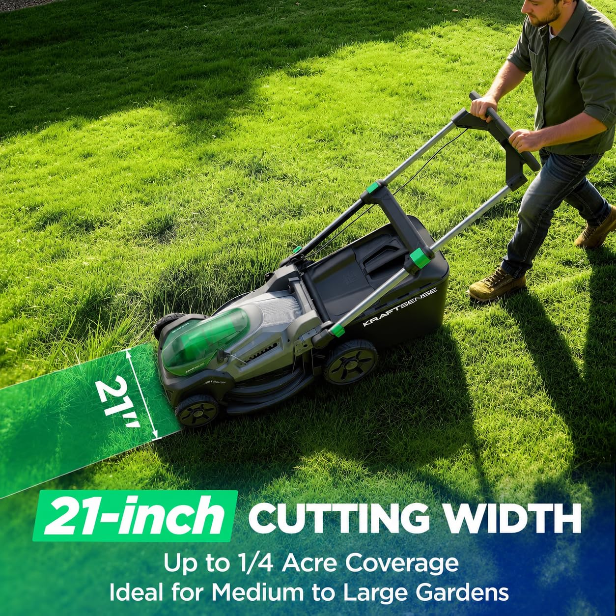 21" Cordless Lawn Mower, 40V Electric Mower with 2×8.0Ah Batteries &amp; Charger, 8-Position Height Adjustment, 60L Grass Bag, 3-in-1 Mulching, Bagging &amp; Rear Discharfor Medium, LarYards