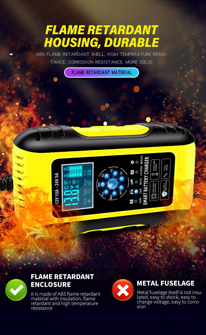 Smart 10-Amp 12V/24V Battery Charger & Maintainer - Temperature Compensated For Cars, Motorcycles, Trucks, Lawn Mowers & Boats