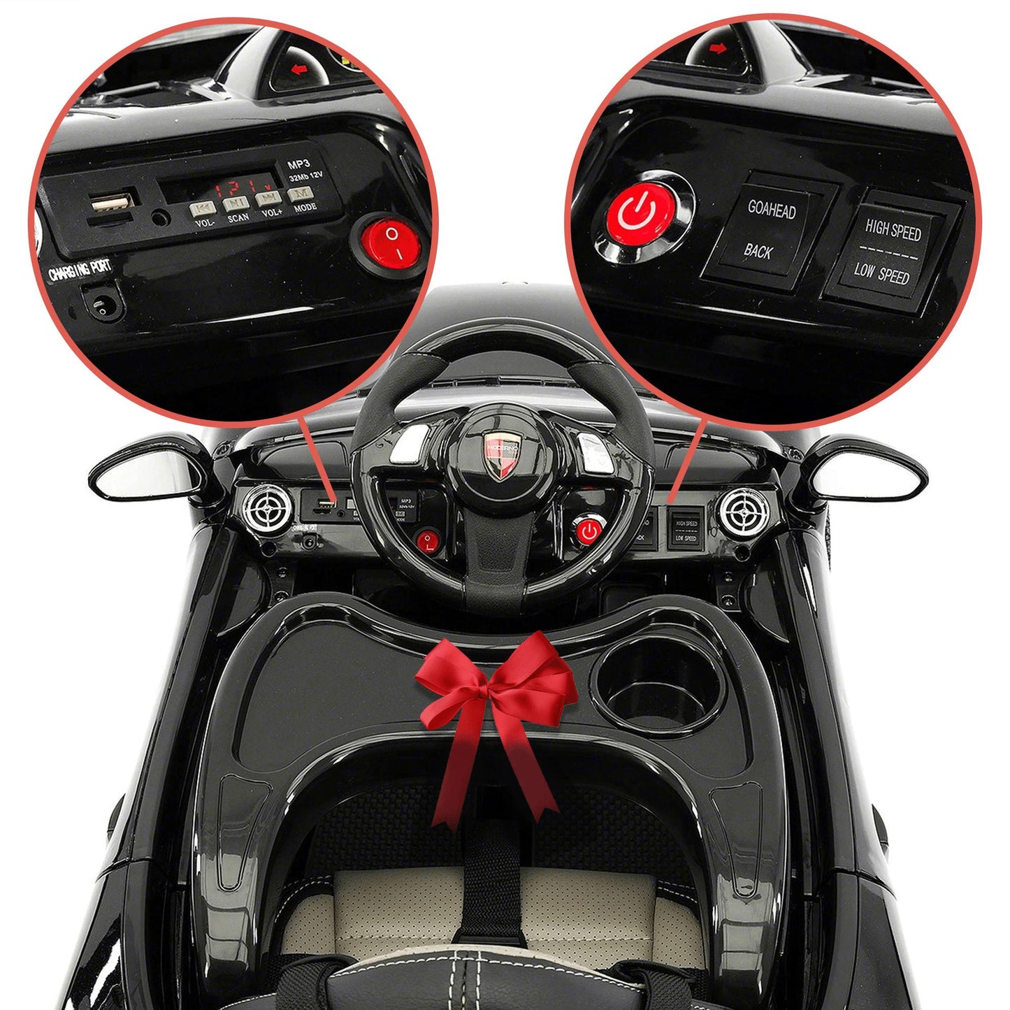 2023 Kids Sports 12V Ride On Car Battery Powered W/ Dining Table, Leather Seat, LED Lights