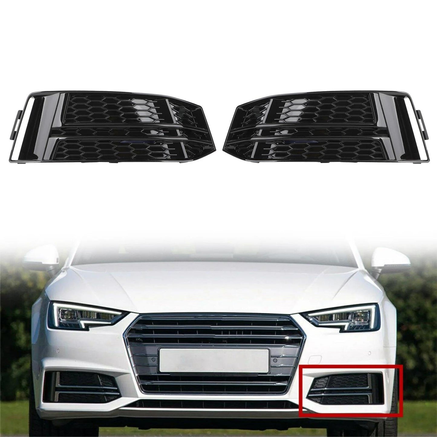 Black Front Fog Light Cover fit AUDI A4 B9 S-LINE 2016-2023 Bumper Grille Generic