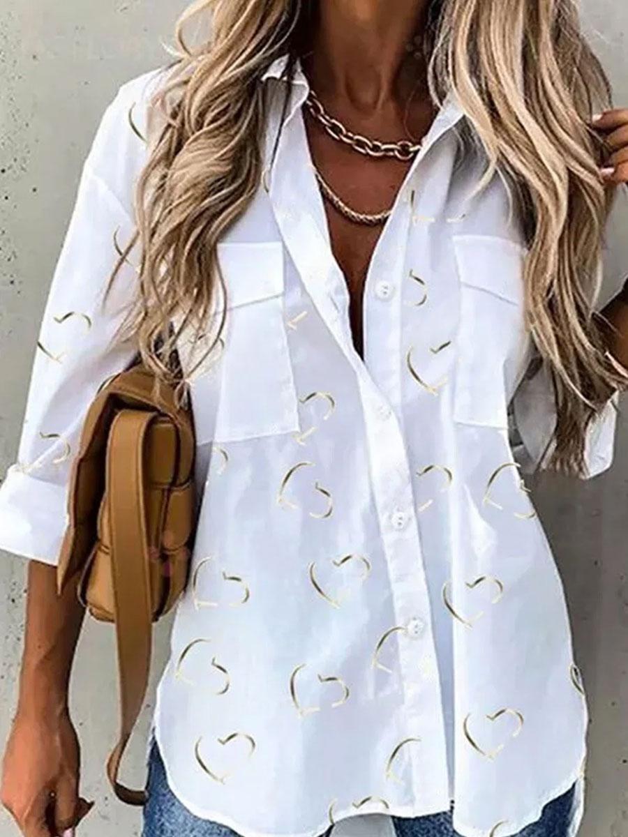 Casual Love Print Loose Long Sleeve Blouse