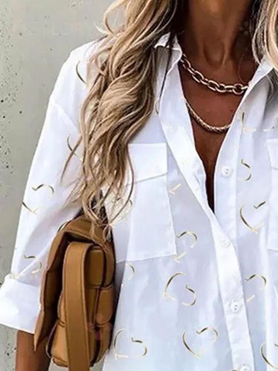 Casual Love Print Loose Long Sleeve Blouse