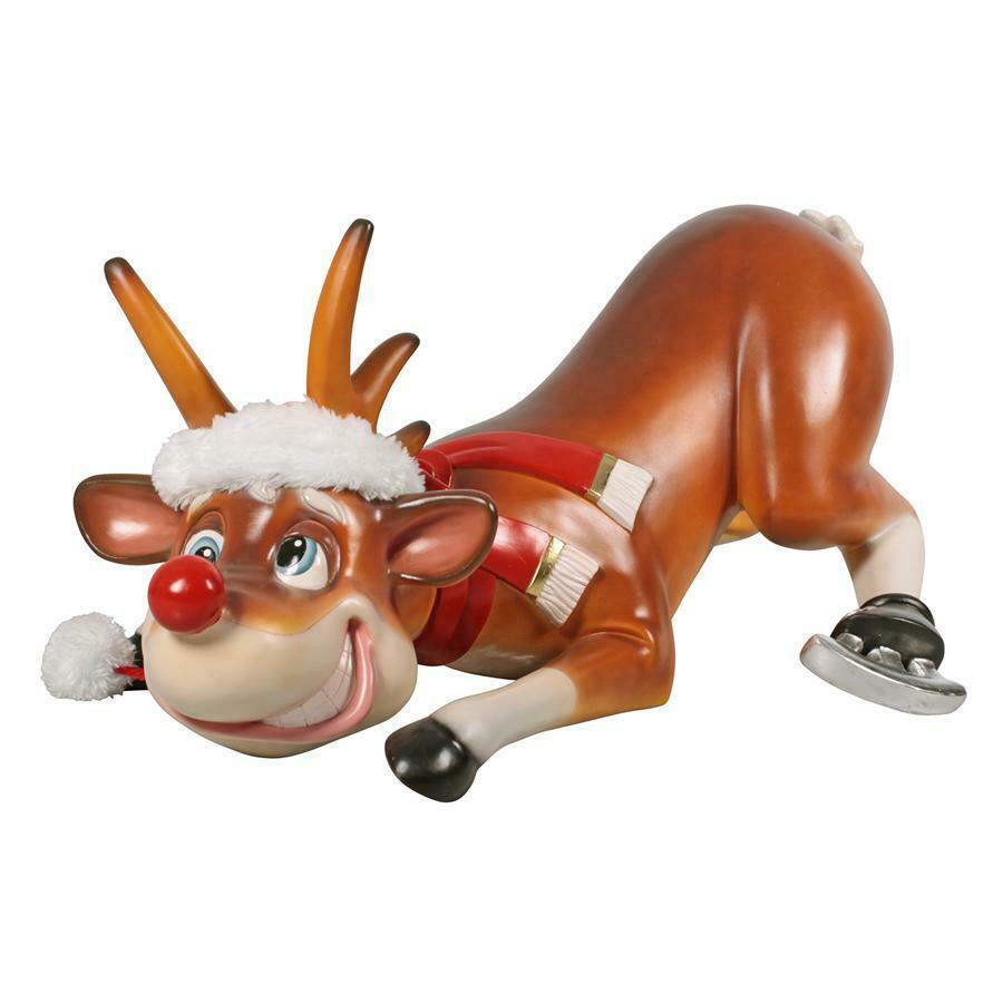 Toscano Slip-Slider Santa's Red-Nosed Christmas Reindeer Statue