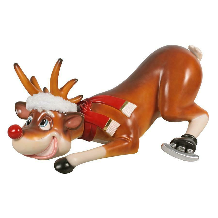 Toscano Slip-Slider Santa's Red-Nosed Christmas Reindeer Statue