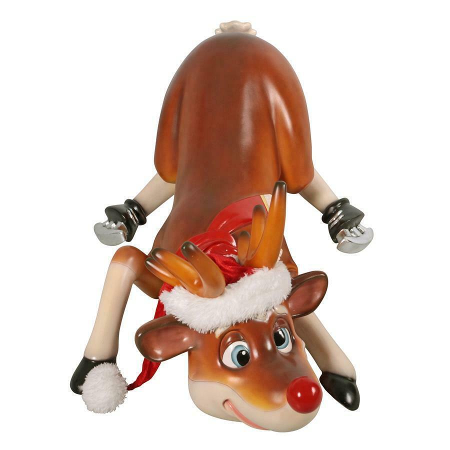 Toscano Slip-Slider Santa's Red-Nosed Christmas Reindeer Statue
