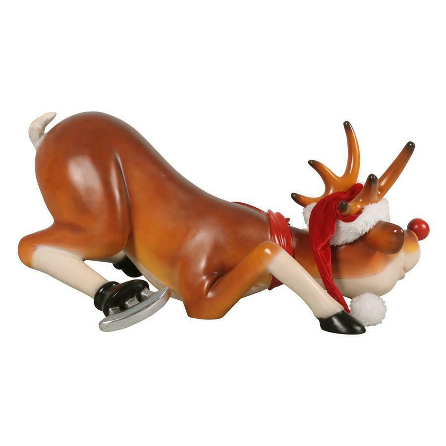 Toscano Slip-Slider Santa's Red-Nosed Christmas Reindeer Statue