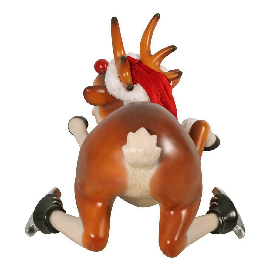 Toscano Slip-Slider Santa's Red-Nosed Christmas Reindeer Statue