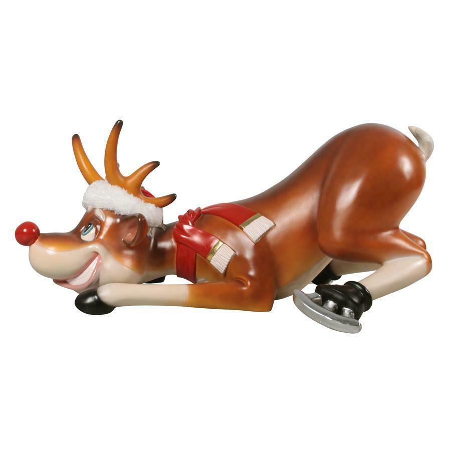 Toscano Slip-Slider Santa's Red-Nosed Christmas Reindeer Statue