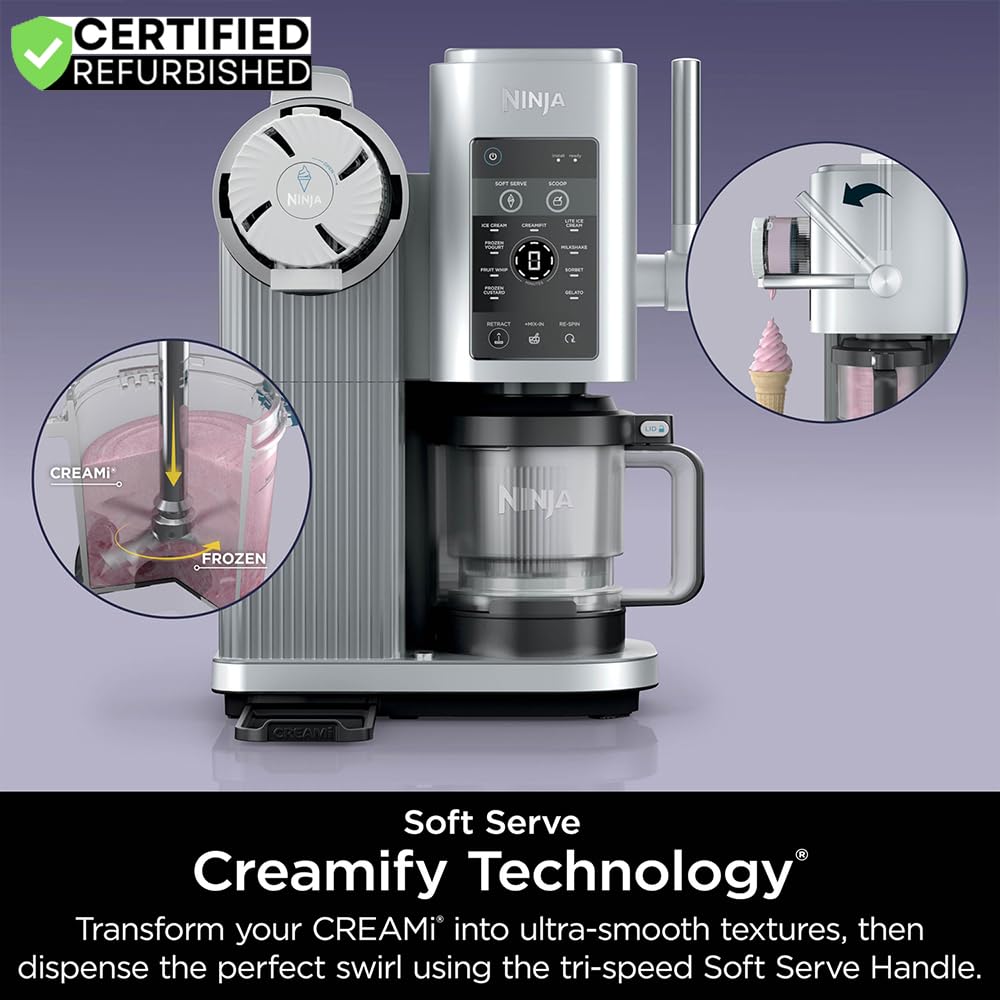 NC701 CREAMi Swirl 13-in-1 Soft Serve Ice Cream Machine (Renewed) Bundle with 2 YR CPS Enhanced Protection Pack
