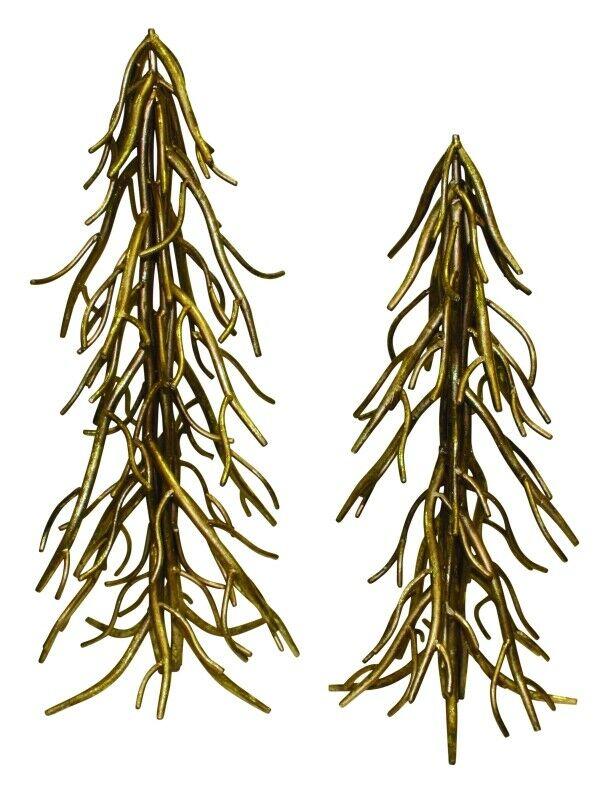 Luxe Gold Metal Tabletop Branches Tree Set 2 Elegant Statue Figure Xmas Holiday