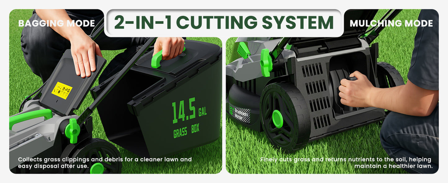 40V 16-Inch Brushless Cordless Lawn Mower with 4.0Ah Battery &amp; Charger, 2-in-1 Electric Push Mower, 5-Position Height Adjustment, Lightweight, Compact Storage, for Small Yards - Green