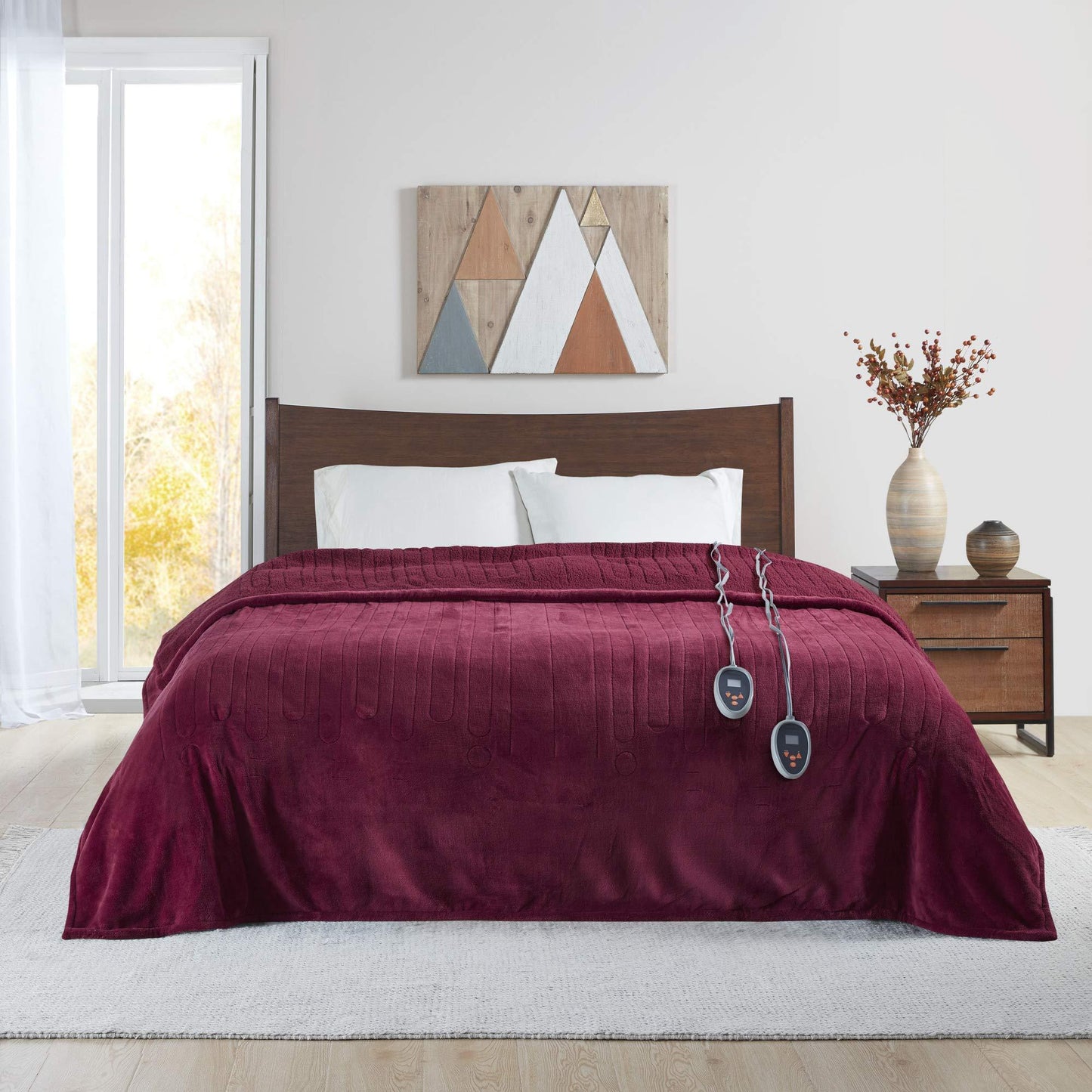 Gracie Mills Berber Elect Electric Blanket w/2 20 Heat Level Setting Controllers - Full, Red -BR54-0390