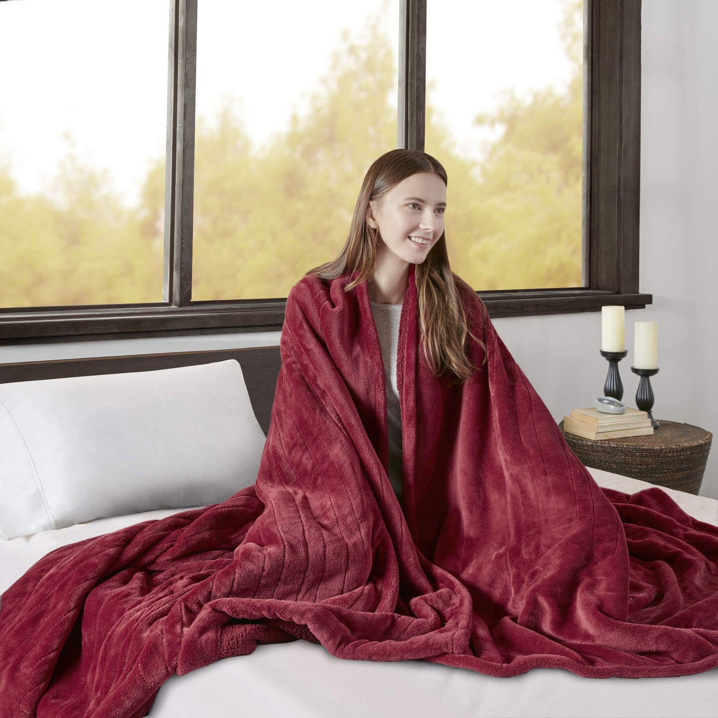 Gracie Mills Berber Elect Electric Blanket w/2 20 Heat Level Setting Controllers - Full, Red -BR54-0390