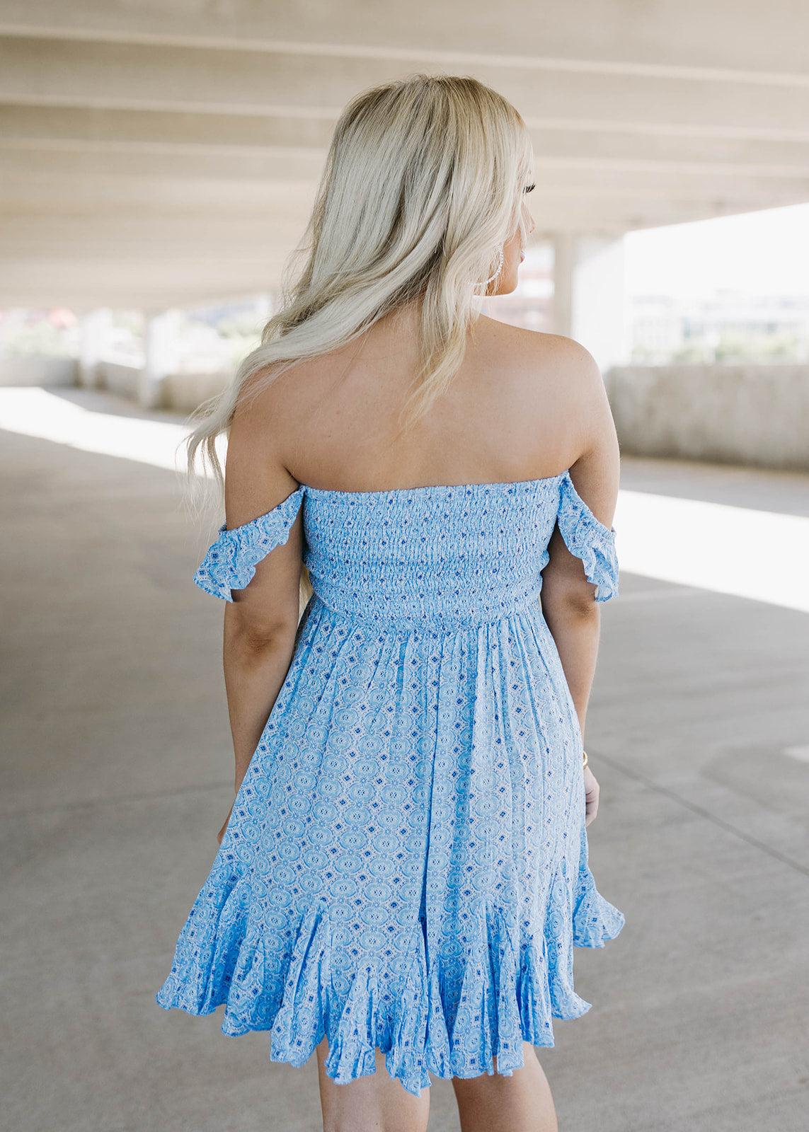 baby blue smocked mini dress