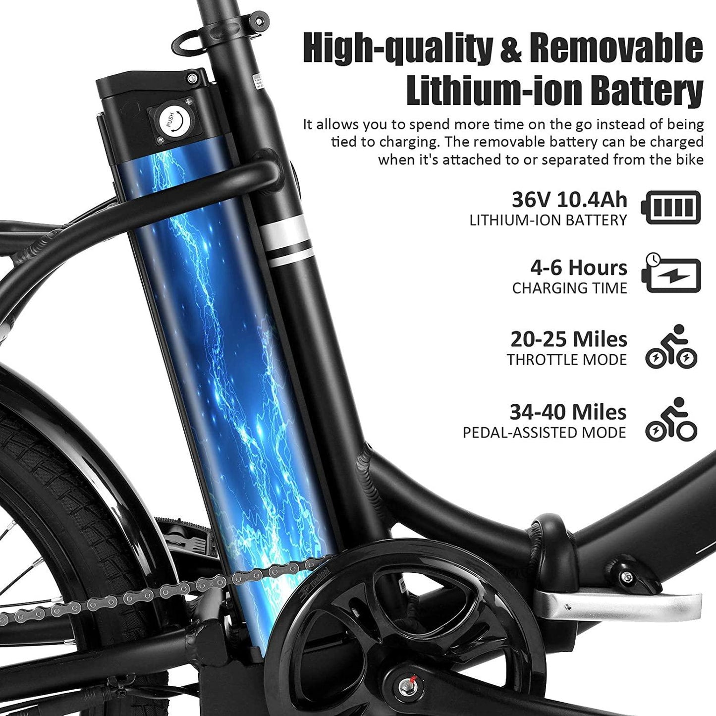 HIFRRUY Electric Bicycle, 20" Electric Folding Bike for Adults and Teenagers, Commuter E-Bike with 36V/10.4Ah Removable Lithium-Ion Battery, Top Speed 20mph, Throttle &amp; Pedal Assist
