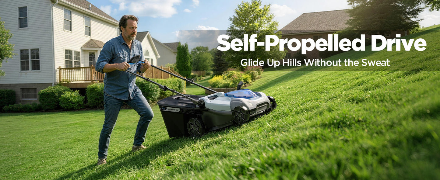 18-Inch Electric Lawn Mower, 40V Self-Propelled Cordless Lawn Mower with 4.0Ah Battery &amp; Charger, Brushless Motor, 2-in-1 Mulching &amp; Bagging, 6-Position Height Adjustment, for Small to Medium Yards