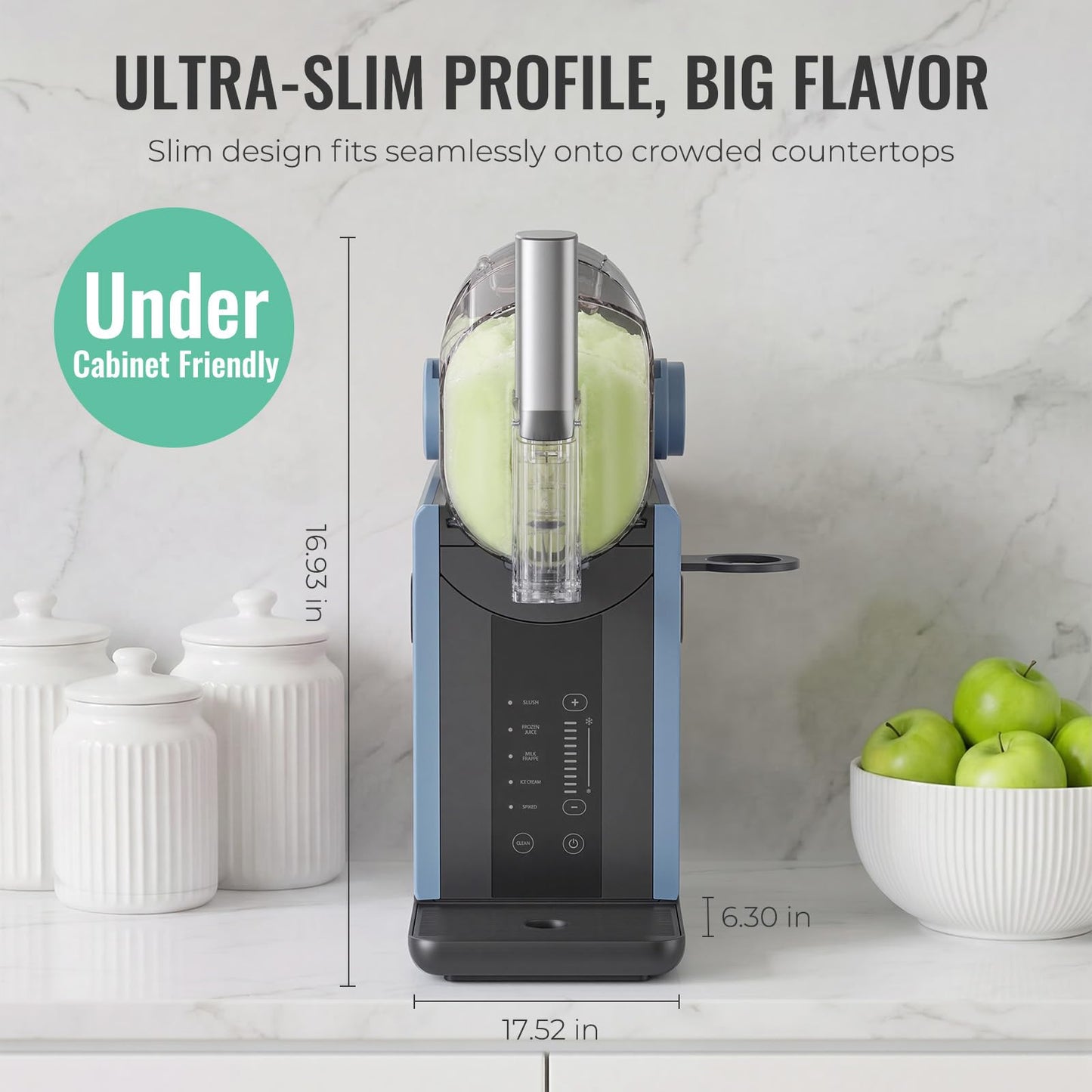 Slushie Machine for Home, 66oz Smart Frozen Drink Maker, 5 Programs & Clean Mode, No-Ice-Needed Slushy Maker for Margaritas, Smoothies, Milkshakes, Cocktails, and Soft Serve Ice Cream (Blue)