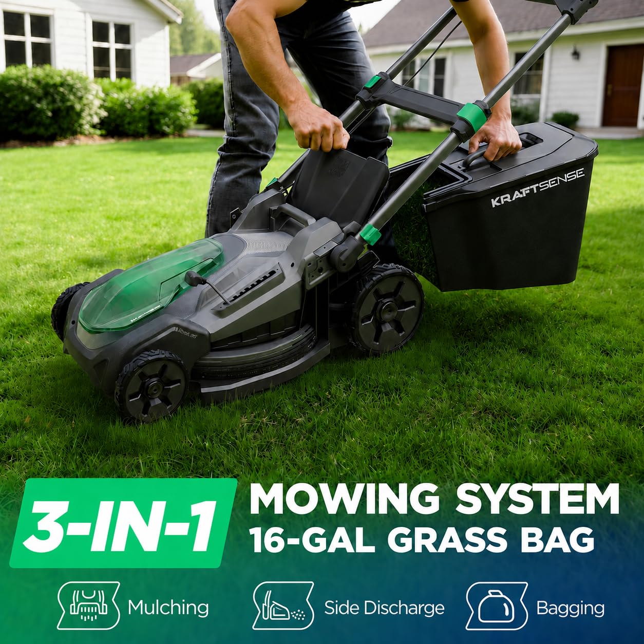21" Cordless Lawn Mower, 40V Electric Mower with 2×8.0Ah Batteries &amp; Charger, 8-Position Height Adjustment, 60L Grass Bag, 3-in-1 Mulching, Bagging &amp; Rear Discharfor Medium, LarYards
