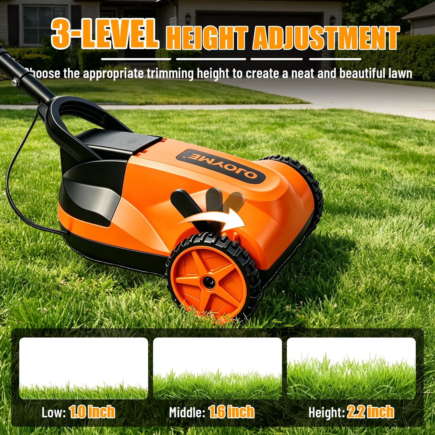 Mini Cordless Lawn Mower, 9 Inch Electric Grass Cutter, Brushless Motor, 2 x 21V 4.0Ah Batteries, 3 Adjustable Cutting Heights, Lightweight Push Mower for Small Yard &amp; Garden (Orange)
