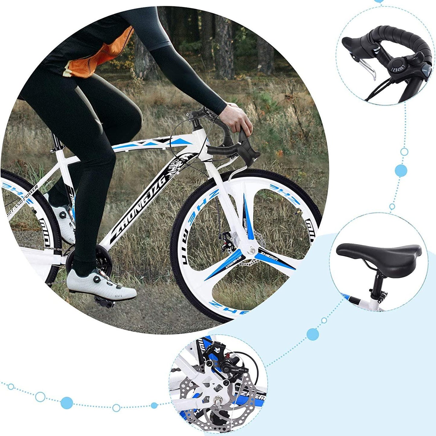 Commuters Aluminum Full Suspension Road Bike 21 Speed Disc Brakes, 700c Bicycle Cycling for Mens Womens[Stock in U.S]