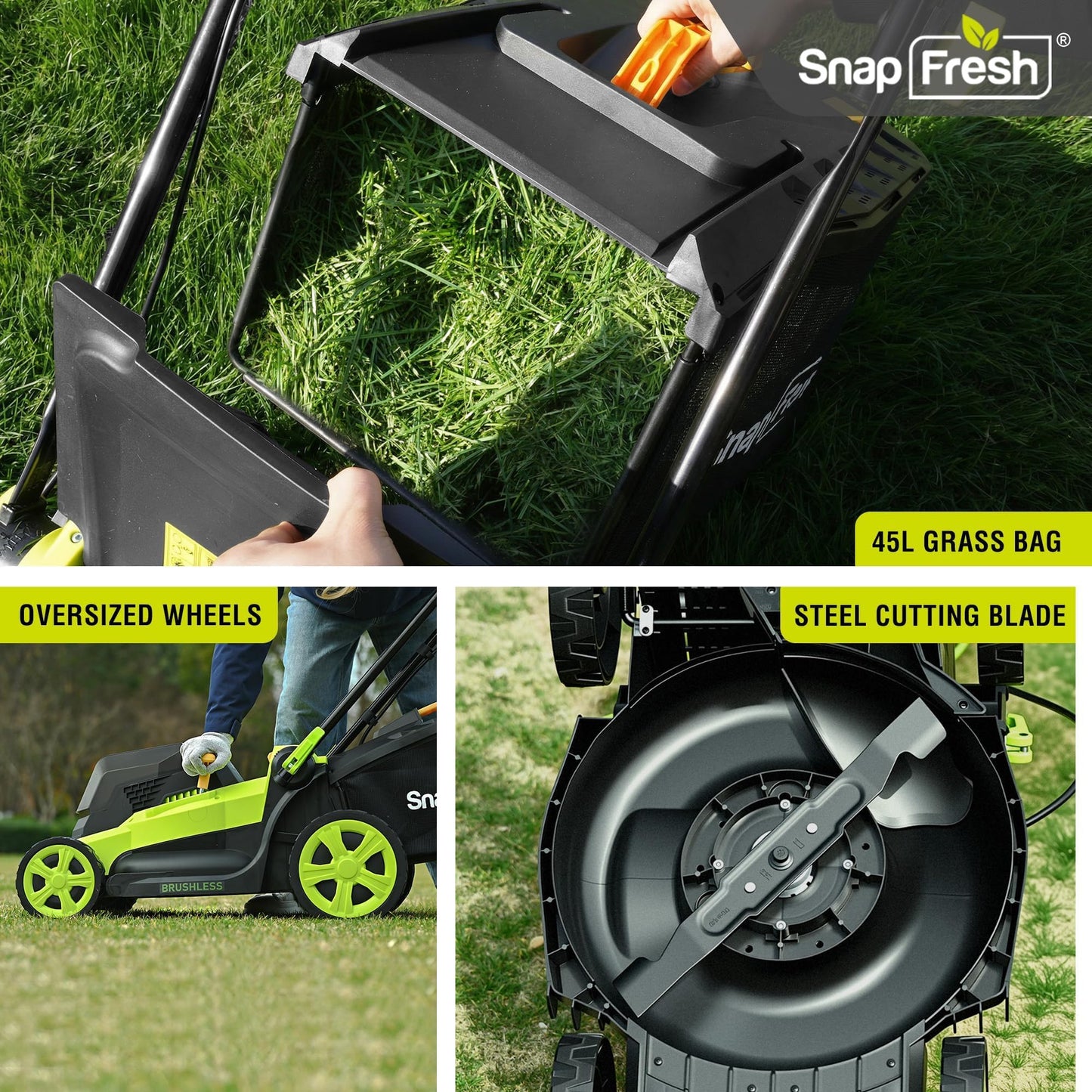 40V 17” Brushless Lawn Mower – 2 x 5.0Ah Batteries Electric Cordless Push Mower with Fast Charger, 6-Level Height Adjustment, 45L Grass Bag, Lightweight Battery Powered Mower