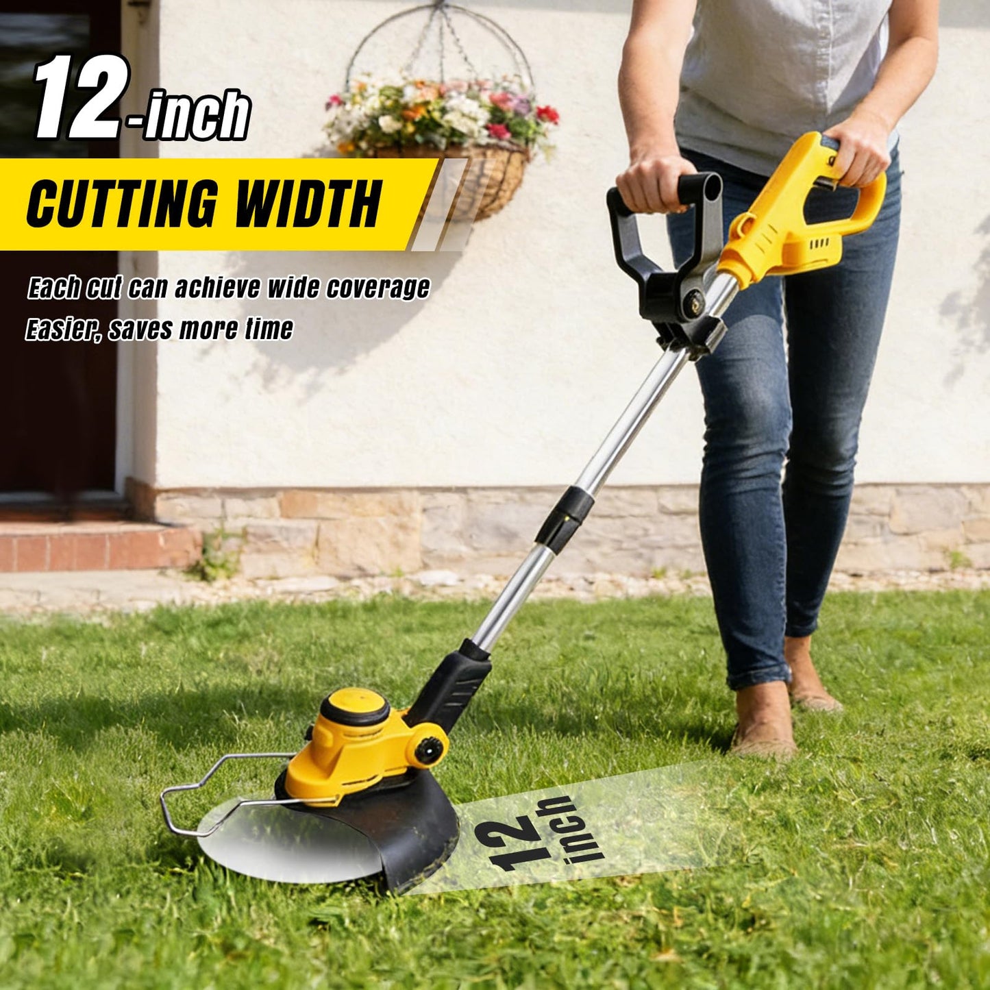 Electric Weed Wacker Cordless for Dewalt 20V Battery, 4-in-1 Battery-Powered Mower, Lightweight Cordless Weeder for Lawn, Yard and Brush Mowing (Battery Free, Yellow)