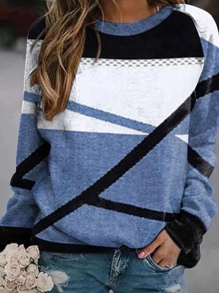 Round Neck Line Art Print Casual Long-sleeved Sweatshirt