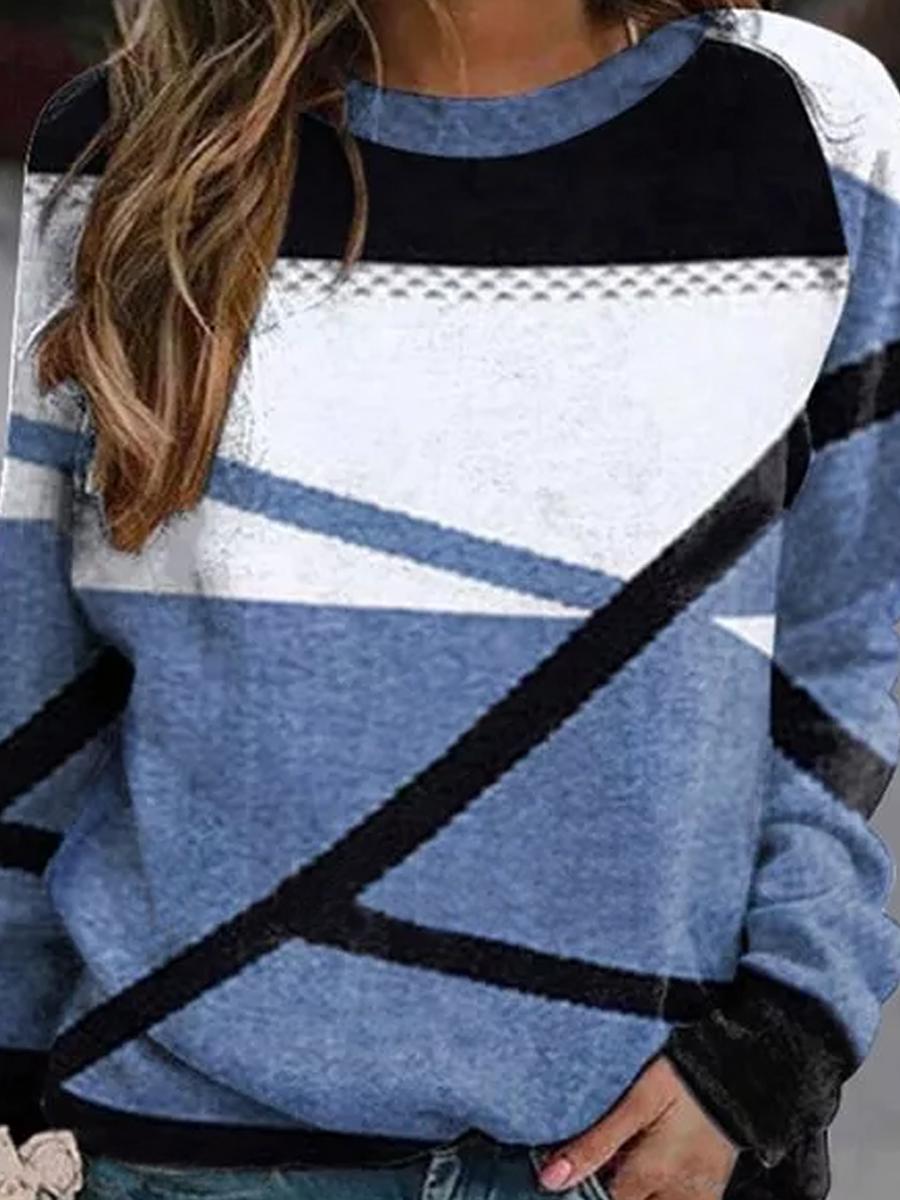 Round Neck Line Art Print Casual Long-sleeved Sweatshirt