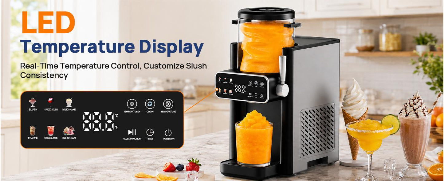 Slushie Machine for Home No Ice Needed Frozen Drink Maker with 6 Preset Modes for Ice Cream, Frappés, Milk Shake, Slushy Machine with LED Display Ideal for Family Gathering, Black, 1 Pack+6 Modes