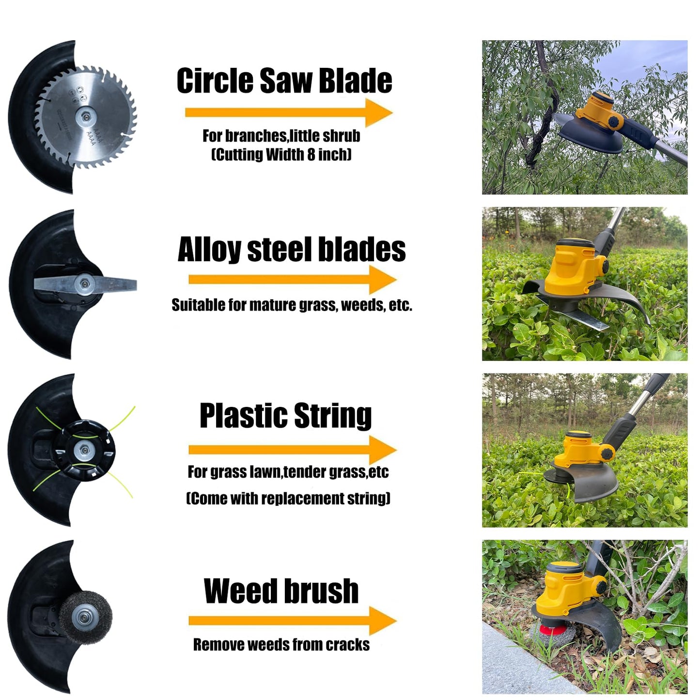 Electric Weed Wacker Cordless for Dewalt 20V Battery, 4-in-1 Battery-Powered Mower, Lightweight Cordless Weeder for Lawn, Yard and Brush Mowing (Battery Free, Yellow)