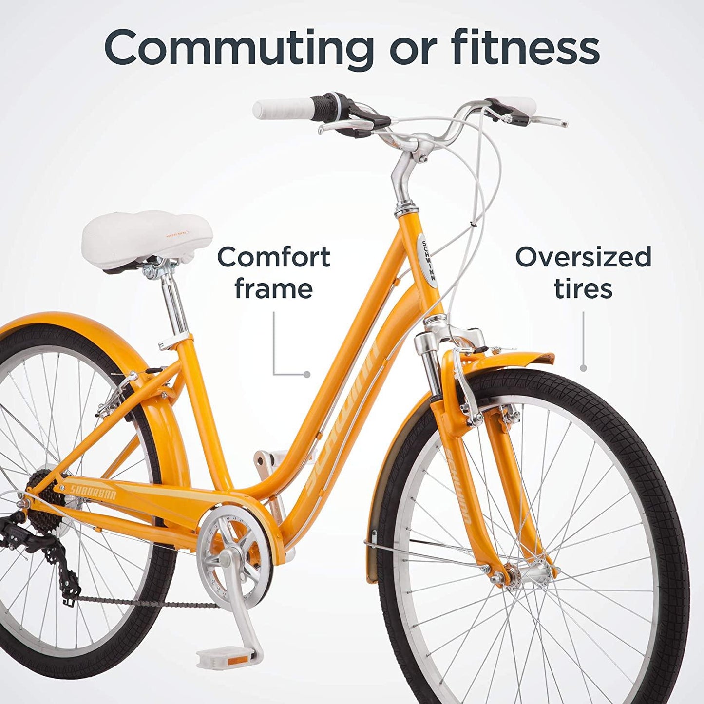 Schwinn Suburban Womens Classic Comfort Bike, 26-Inch Wheels, 7-Speed Drivetrain, 16-Inch Steel Frame, Alloy Linear Hand Brakes, Orange