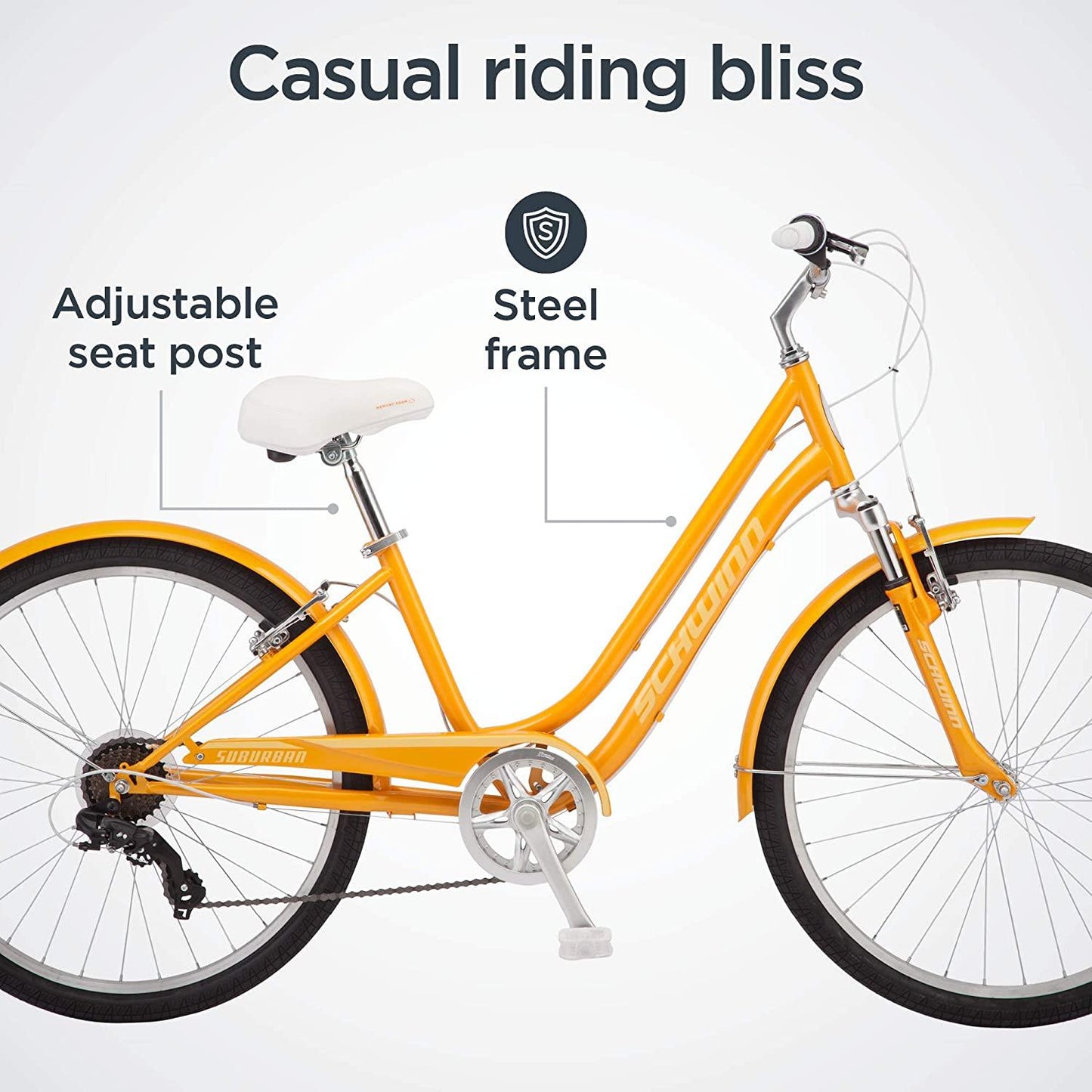 Schwinn Suburban Womens Classic Comfort Bike, 26-Inch Wheels, 7-Speed Drivetrain, 16-Inch Steel Frame, Alloy Linear Hand Brakes, Orange