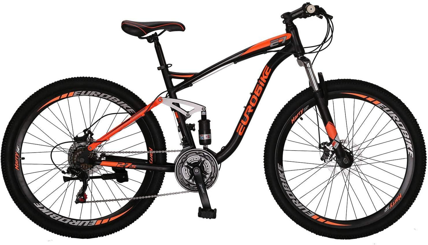 EUROBIKE OBK E7 Mountain Bike 21 Speed Bicycle 27.5” Full Suspension Mens Bikes Daul Disc Brakes MTB (Orange)