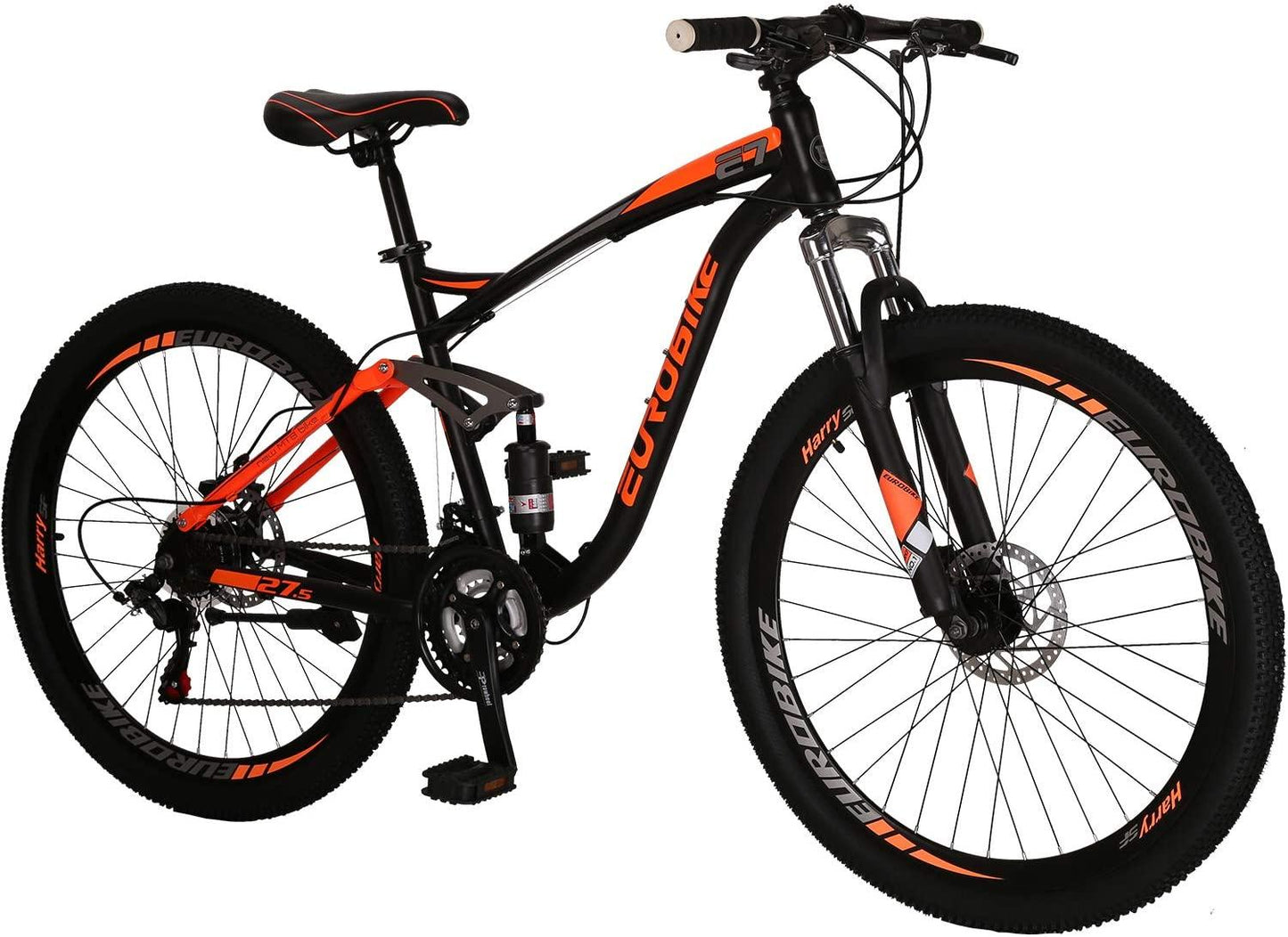 EUROBIKE OBK E7 Mountain Bike 21 Speed Bicycle 27.5” Full Suspension Mens Bikes Daul Disc Brakes MTB (Orange)