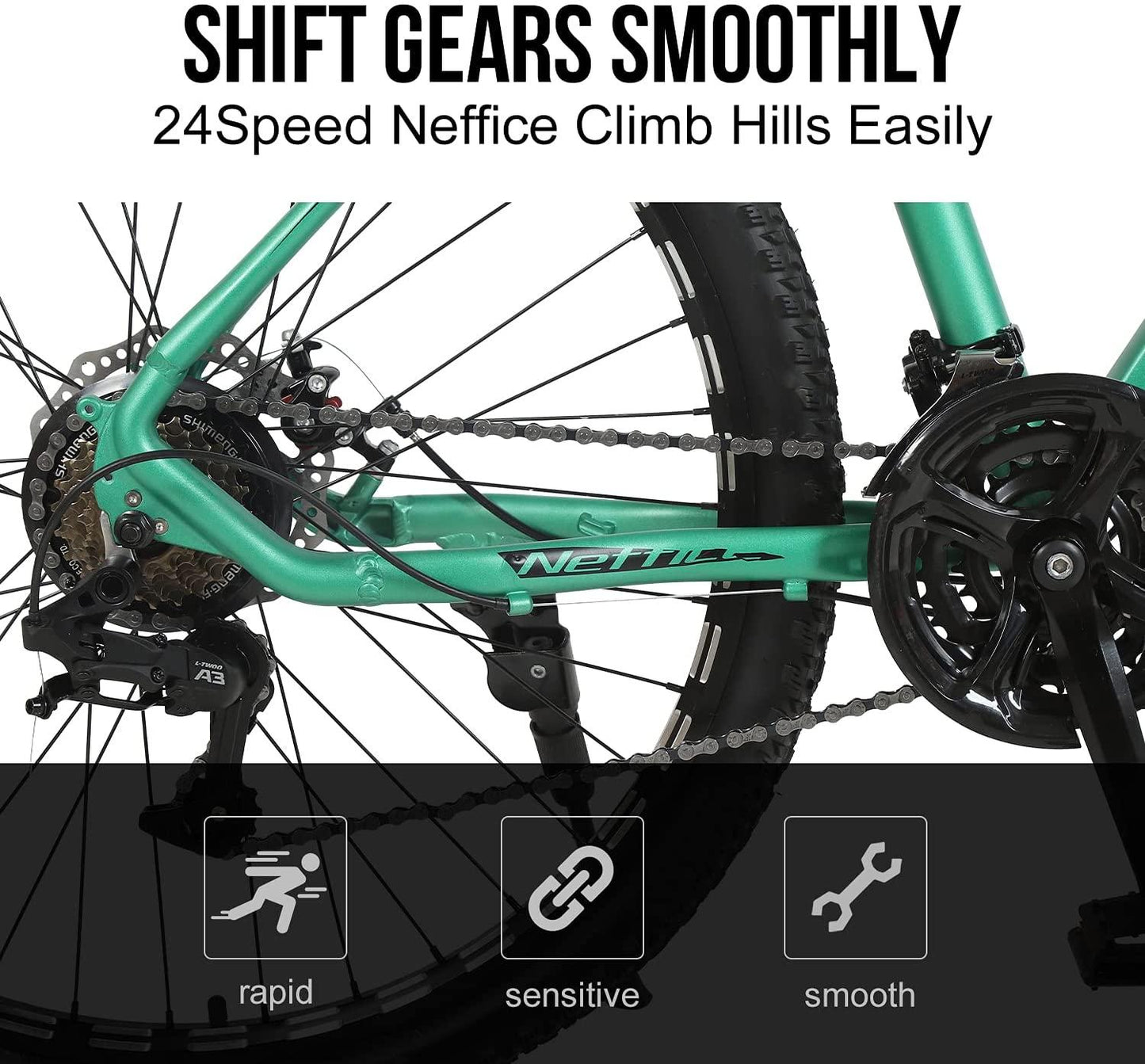 27.5 2.1" Mountain Bike Mens 24 Speed Rear Derailleur,High-Strength Aluminum Frame, Trigger Shift Bicycle US Stock
