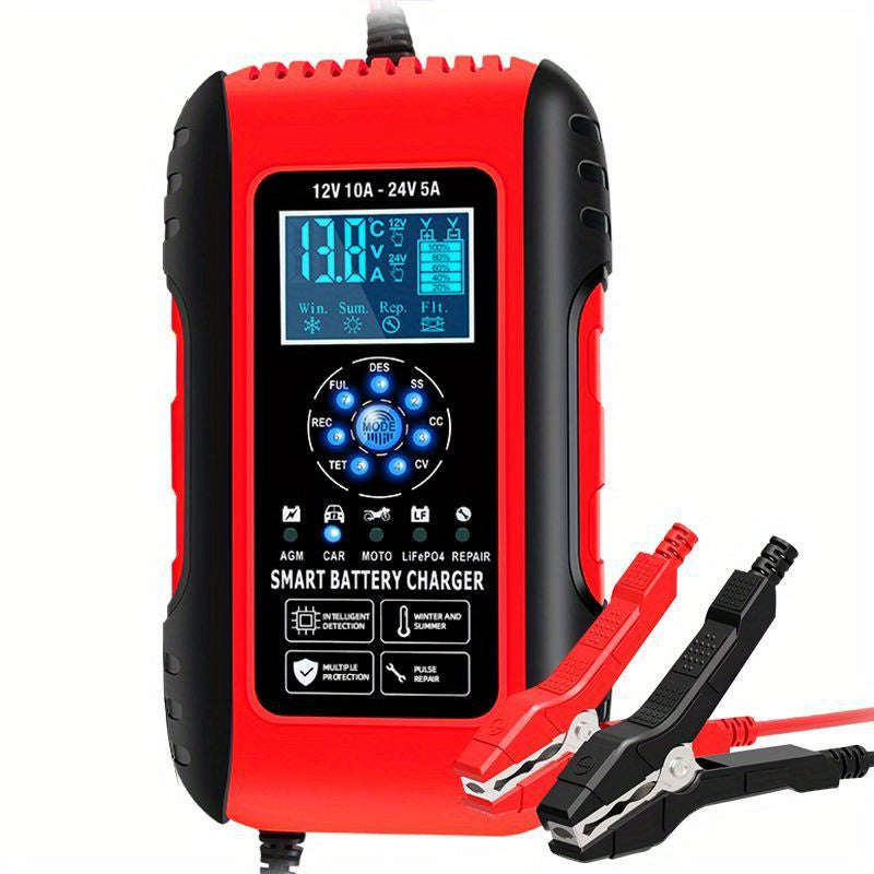 Smart 10-Amp 12V/24V Battery Charger & Maintainer - Temperature Compensated For Cars, Motorcycles, Trucks, Lawn Mowers & Boats
