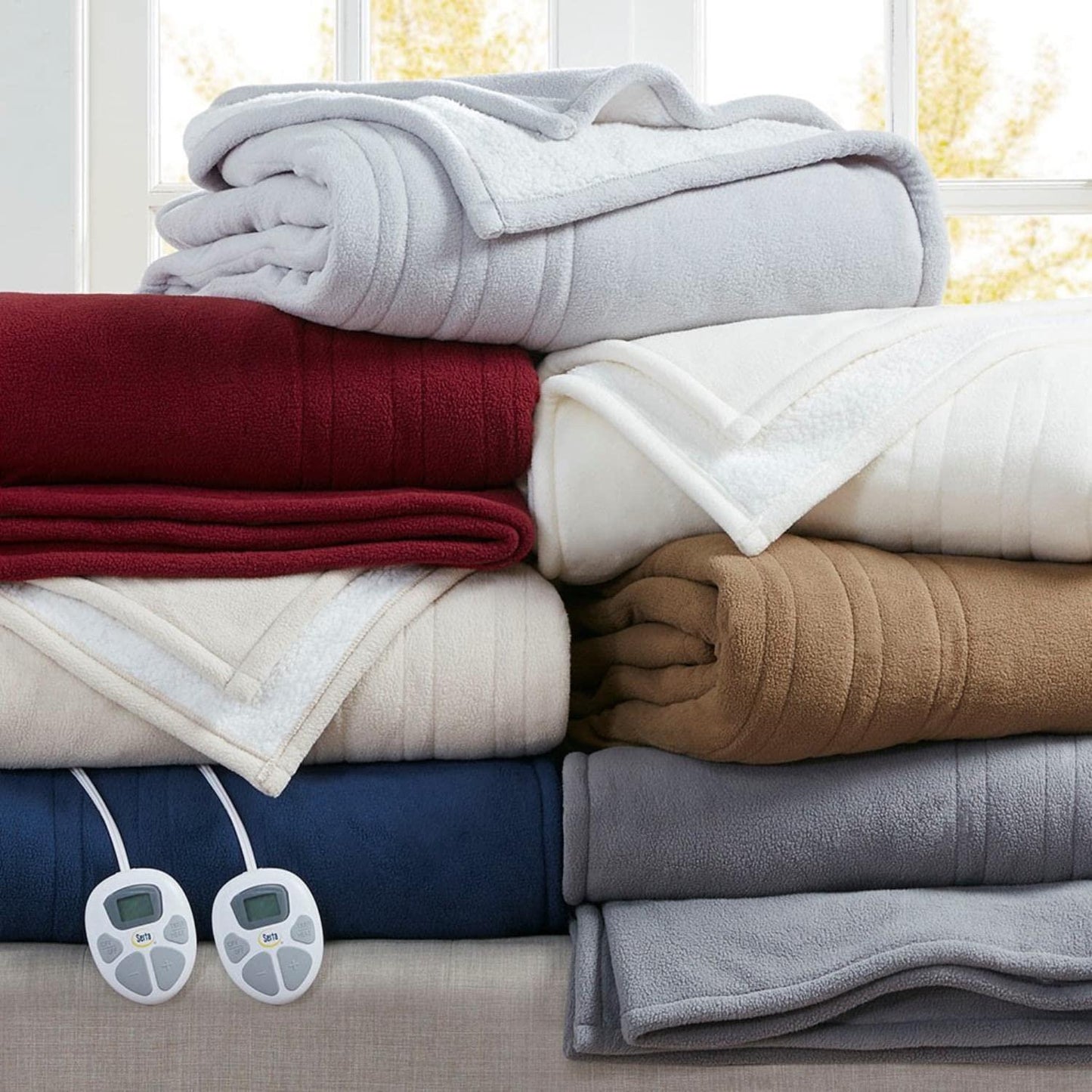 Gracie Mills Polyester Fleece to Sherpa Heated Blanket with Brown Finish ST54-0135