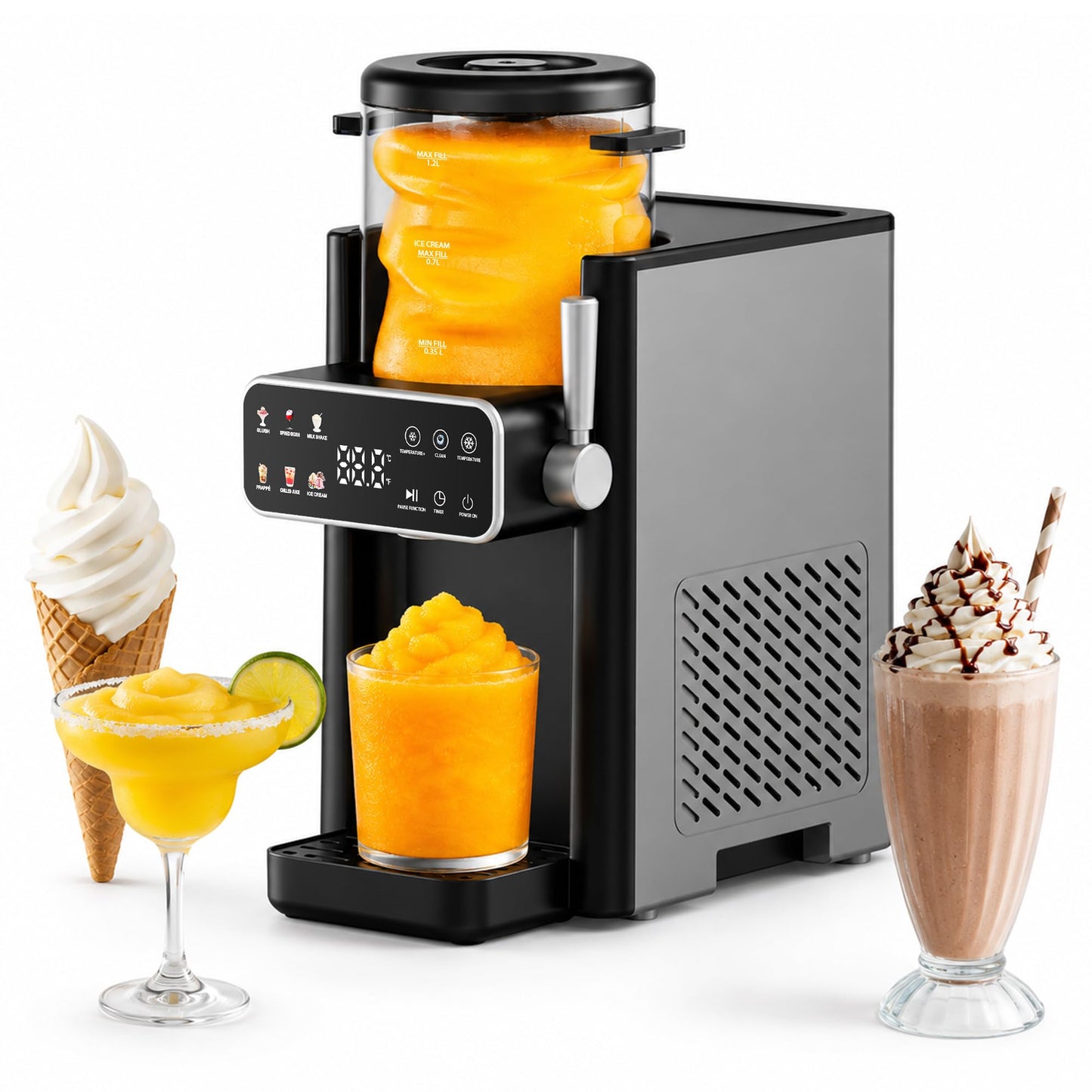 Slushie Machine for Home No Ice Needed Frozen Drink Maker with 6 Preset Modes for Ice Cream, Frappés, Milk Shake, Slushy Machine with LED Display Ideal for Family Gathering, Black, 1 Pack+6 Modes