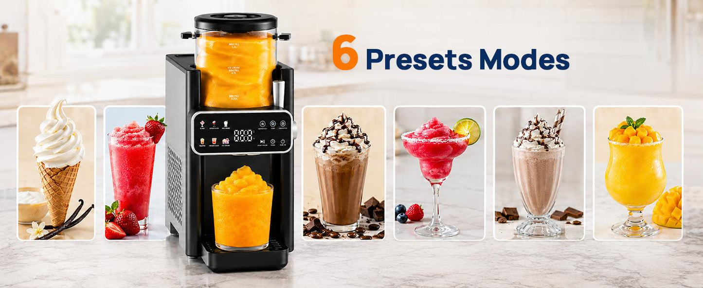 Slushie Machine for Home No Ice Needed Frozen Drink Maker with 6 Preset Modes for Ice Cream, Frappés, Milk Shake, Slushy Machine with LED Display Ideal for Family Gathering, Black, 1 Pack+6 Modes